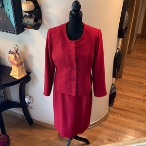 Red Evan Picone Skirt Suit Sz 10 100% Polyester